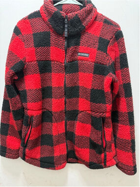 Women's Columbia Red Black Plaid Fleece Jacket M